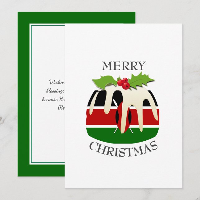 KENYA FLAG | Christmas Pudding | Festive Holiday Card (Front/Back)