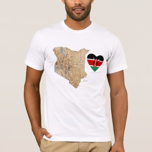 Kenya Flag Heart and Map T_Shirt
