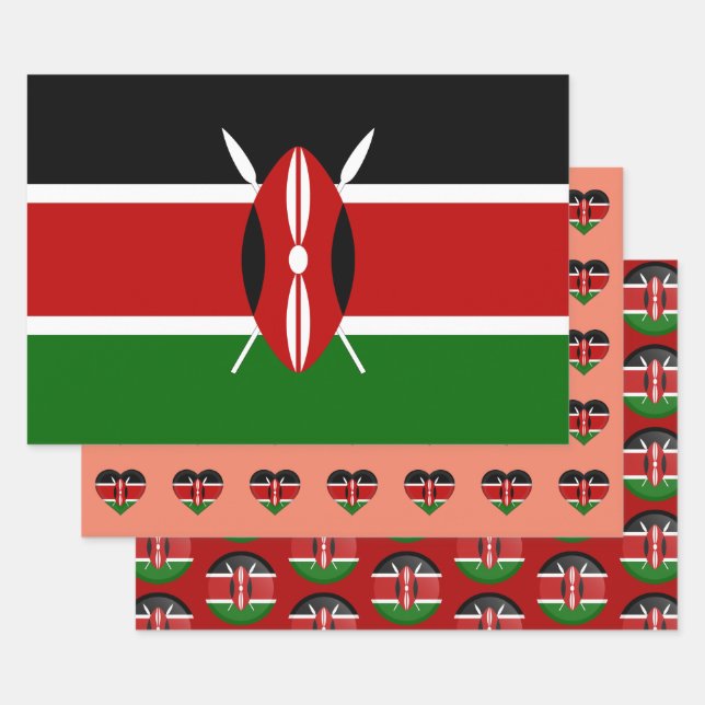Kenya Flag, Heart & Kenyan Fashion / Gift Set Wrapping Paper Sheets (Set)