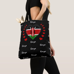 Kenya Flag & Heart, Kenyan Flag fashion/sport Tote Bag