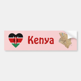 Kenya Flag Heart + Map Bumper Sticker