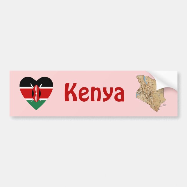 Kenya Flag Heart + Map Bumper Sticker (Front)
