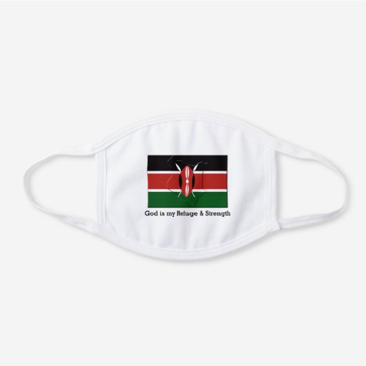 KENYA FLAG MAP Customizable GOD IS MY REFUGE White Cotton Face Mask (Front)