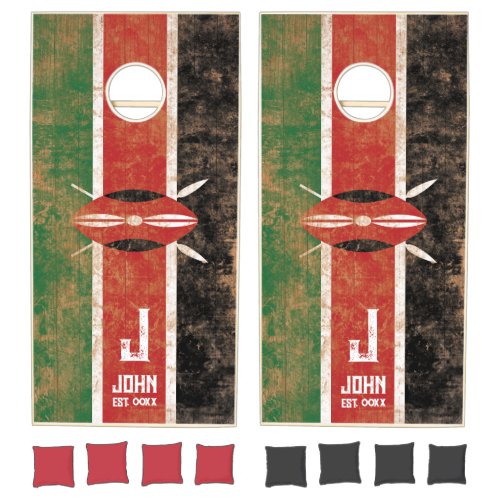 Kenya Flag Personalized Name Monogram Wood Cornhole Set