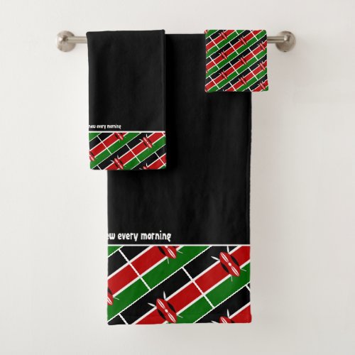 KENYA FLAG Personalized Scripture BLACK Bath Towel Set