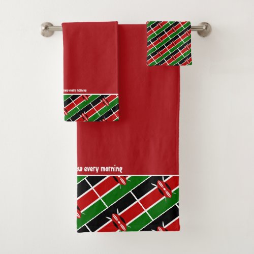 KENYA FLAG Personalized Scripture RED Bath Towel Set