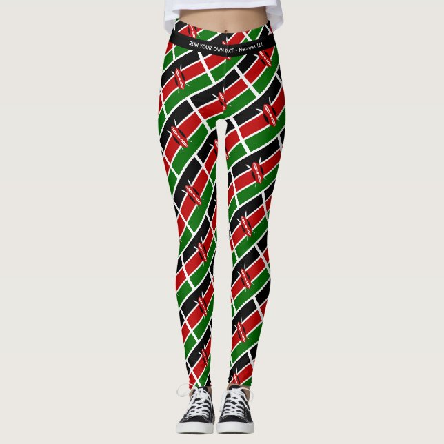 KENYA FLAG Scripture RUN YOUR RACE Personalized Leggings (Front)