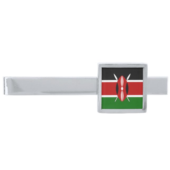 Kenya Flag Silver Finish Tie Bar (Front)
