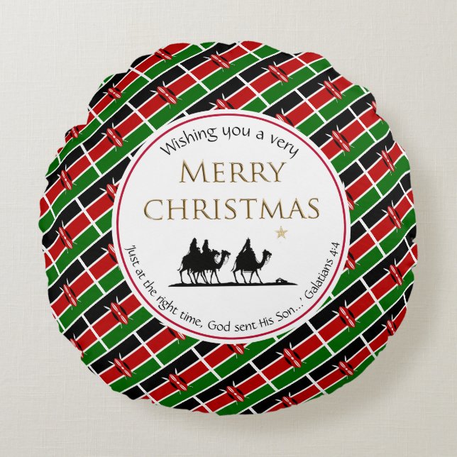 KENYA FLAG Three Wise Men KENYAN Christmas Round Pillow (Front)