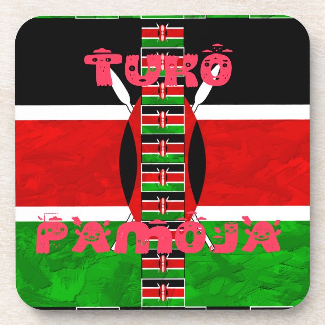 Kenya Flag: Tuko Pamoja - Unity Art Design Beverage Coaster (Front)