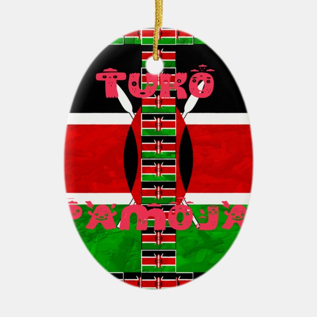 Kenya Flag: Tuko Pamoja - Unity Art Design Ceramic Ornament (Front)