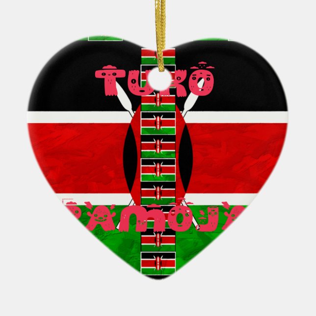 Kenya Flag: Tuko Pamoja - Unity Art Design Ceramic Ornament (Front)