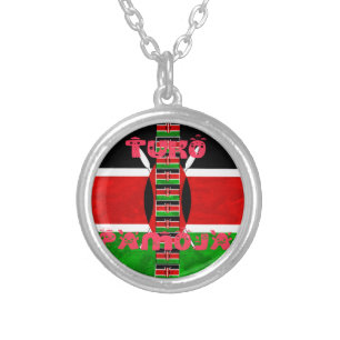 Kenya Flag: Tuko Pamoja - Unity Art Design Silver Plated Necklace