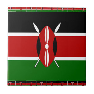 Kenya Flag: With Miniature Flag Frame Border Art  Ceramic Tile