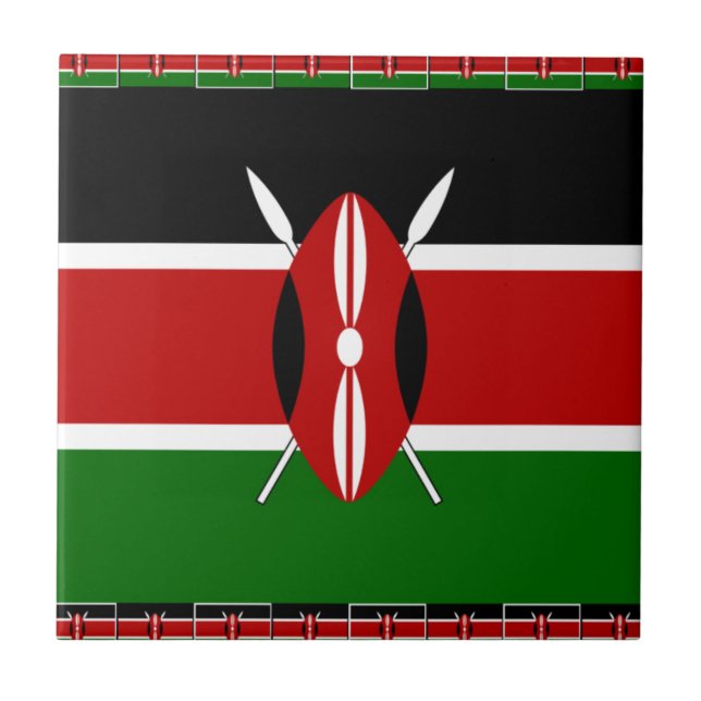 Kenya Flag: With Miniature Flag Frame Border Art  Ceramic Tile (Front)