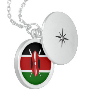 Kenya Flag: With Miniature Flag Frame Border Art  Locket Necklace