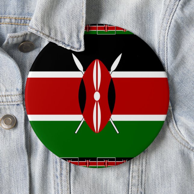 Kenya Flag: With Miniature Flag Frame Border Art  Pinback Button (In Situ)