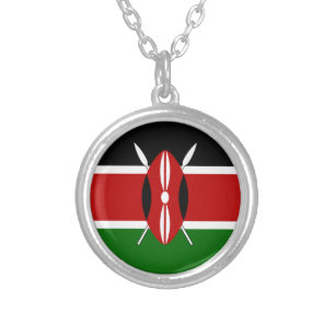 Kenya Flag: With Miniature Flag Frame Border Art Silver Plated Necklace