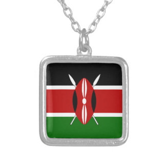 Kenya Flag: With Miniature Flag Frame Border Art  Silver Plated Necklace