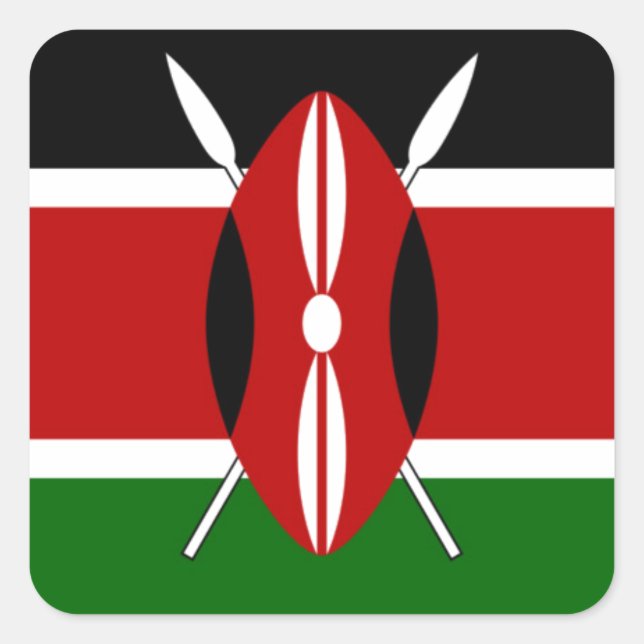 Kenya Flag: With Miniature Flag Frame Border Art  Square Sticker (Front)