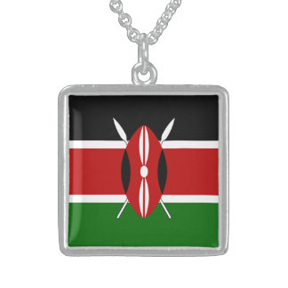 Kenya Flag: With Miniature Flag Frame Border Art  Sterling Silver Necklace