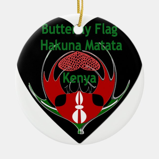 Kenya: Hakuna Matata Swahili | Butterfly Abstract  Ceramic Ornament (Front)