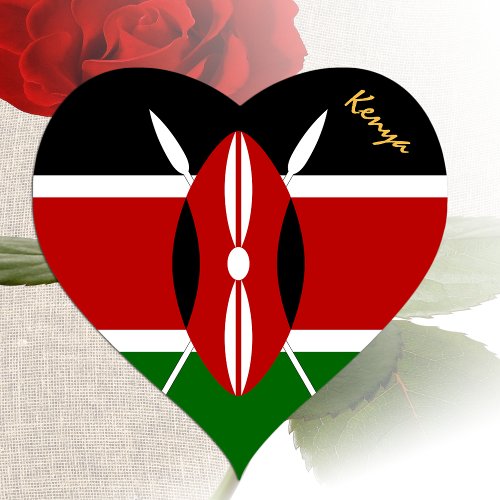 Kenya Heart Sticker Patriotic Kenyan Flag Heart Sticker