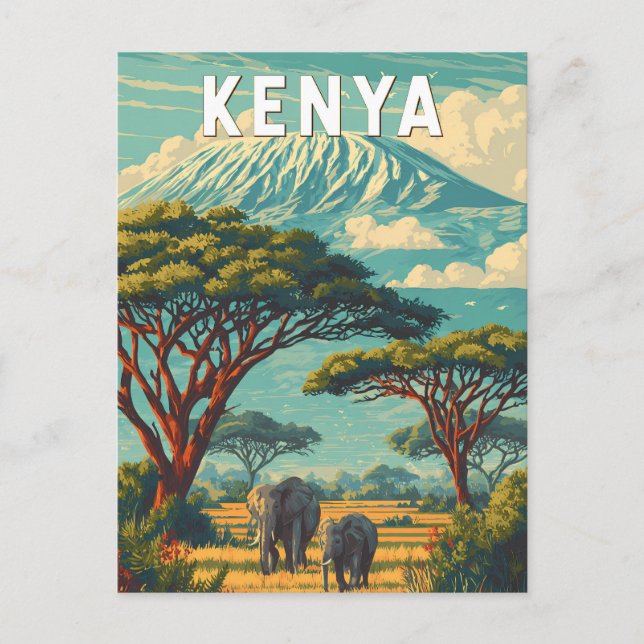 Kenya Illustration Travel Art Vintage Postcard (Front)