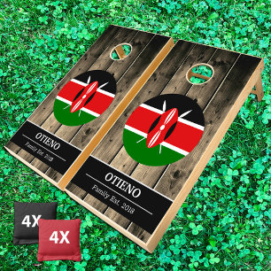 Kenya & Kenyan Flag Rustic Wood / Family fun Cornhole Set