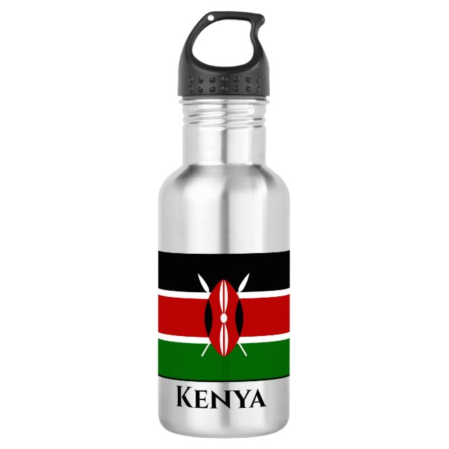 Kenya (Kenyan) Flag Stainless Steel Water Bottle (Front)
