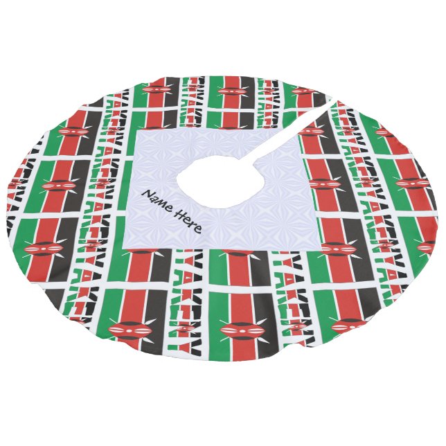 Kenya Kenyan Flag Tiled Personalized Name  Faux Linen Tree Skirt (Angled)
