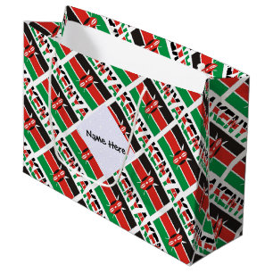 Kenya Kenyan Flag Tiled Personalized Name  Large Gift Bag