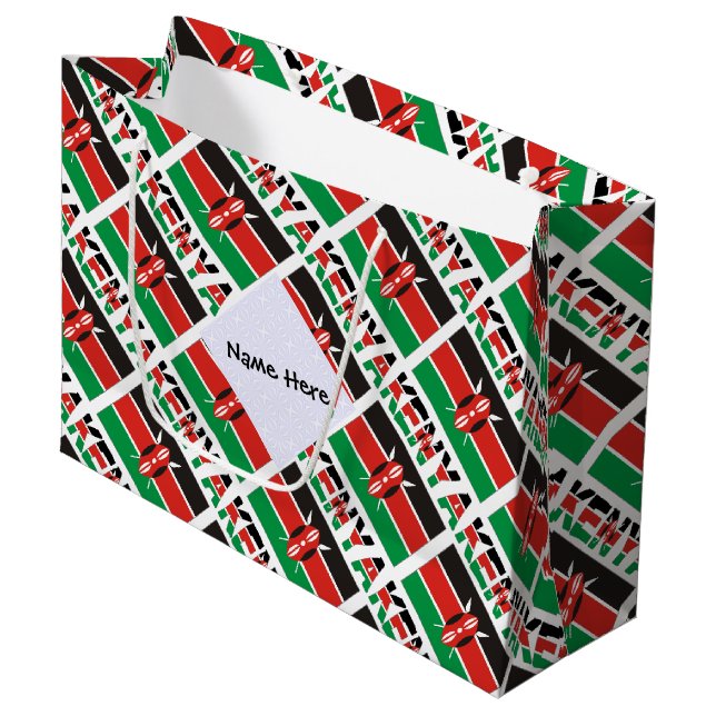 Kenya Kenyan Flag Tiled Personalized Name  Large Gift Bag (Front Angled)