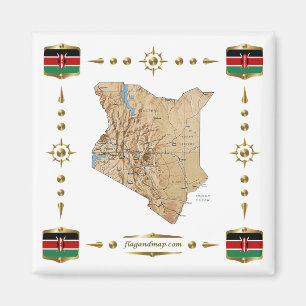 Kenya Map + Flags Magnet