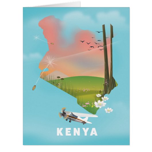 Kenya Map Illustration travel poster. Cards (Front)