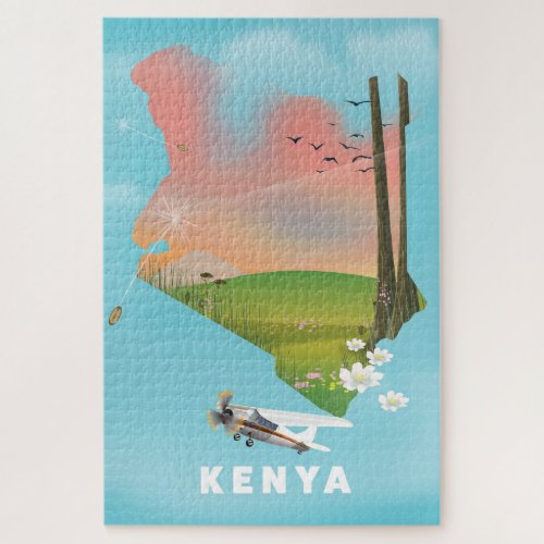 Kenya Map Illustration travel poster Jigsaw Puzzle
