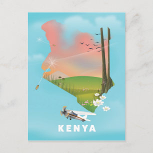 Kenya Map Illustration travel poster. Postcard