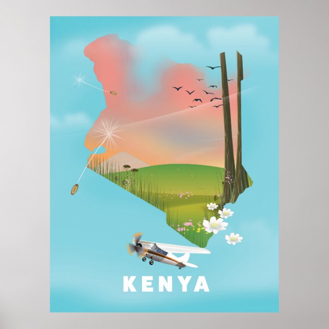 Kenya Map Illustration travel poster. Poster (Front)