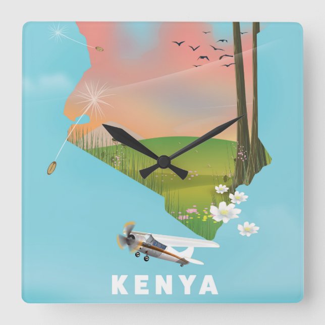 Kenya Map Illustration travel poster. Square Wall Clock (Front)