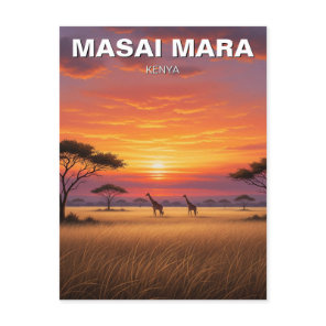 Kenya Masai Mara Giraffes Sunset Postcard