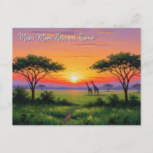 Kenya Masai Mara Giraffes Sunset Postcard