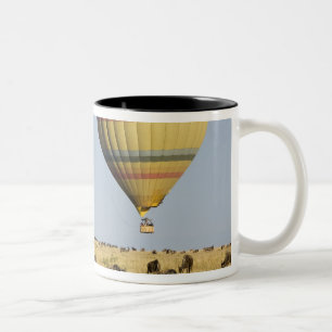 Kenya, Masai Mara. Tourists ride hot air balloon Two-Tone Coffee Mug
