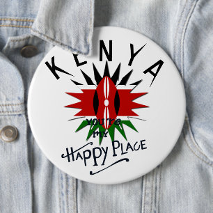 Kenya My Happy Place Flag Burst Artistic Design Button
