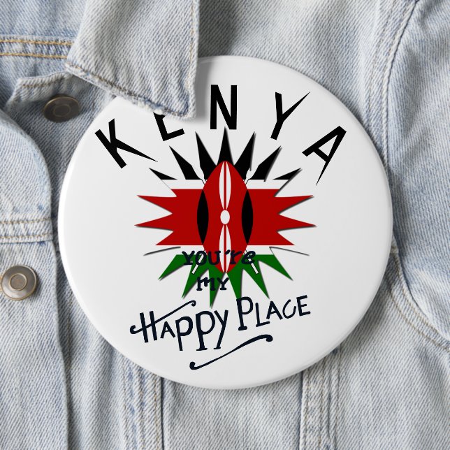 Kenya My Happy Place | Flag Burst Artistic Design Button (In Situ)