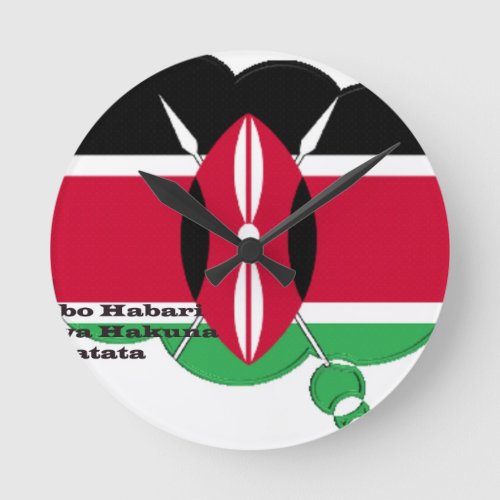 Kenya National Flag Colors Design Black Red Green Round Clock