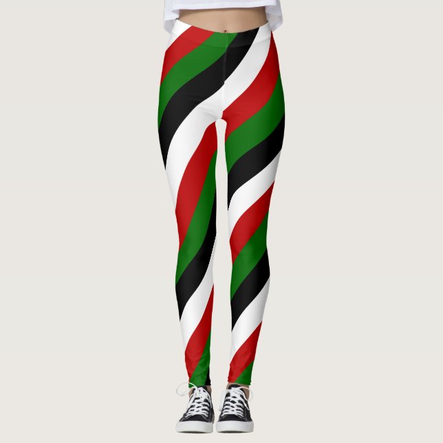 Kenya National Flag Colors Diagonal Striped Leggings (Front)