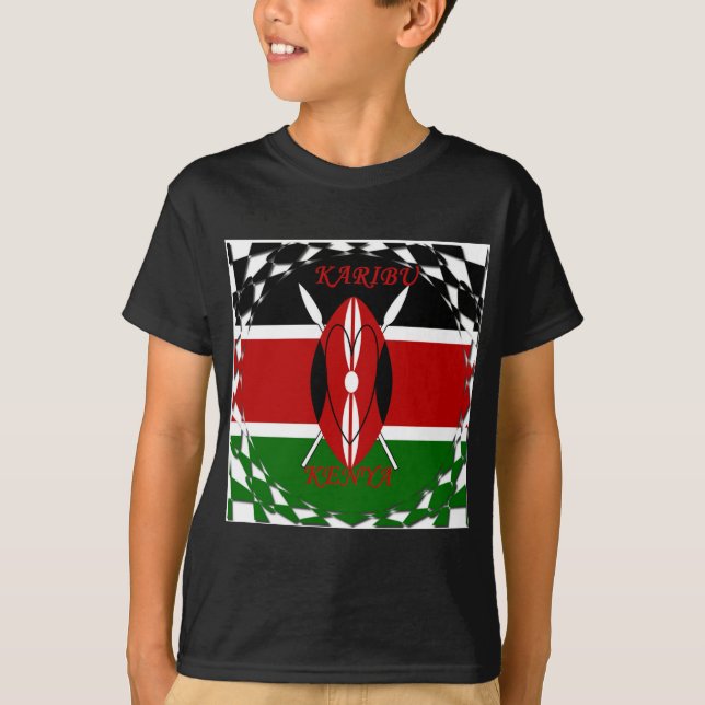 Kenya National Flag Colors Pattern Art Design T-Shirt (Front)