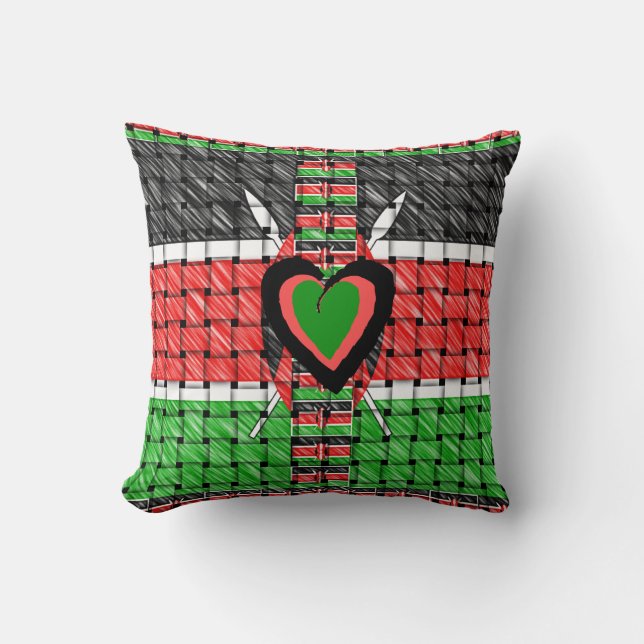 Kenya National Flag Colors Pattern Art Design Throw Pillow (Front)