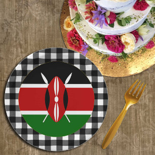 Kenya Plate, buffalo plaid & Kenyan Flag Paper Plates