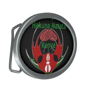 Kenya Raha: Hakuna Matata   Flag Motif Art Design  Belt Buckle